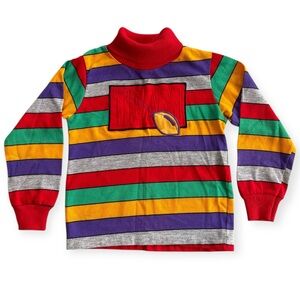 Vintage Kidstuff Striped Embroidered Team Football Turtleneck Long Sleeve Shirt